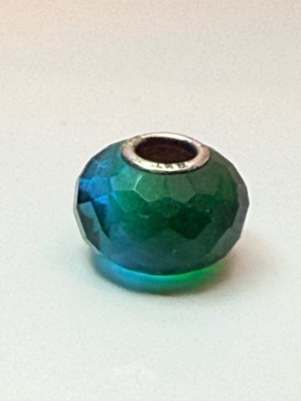 IBB 925 Sterling Silver Faceted Teal Green Glass Charm Bead